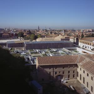 Vista aérea del Jardín Tallado y el Parador de Alcalá de Henares