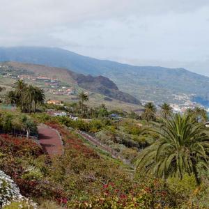 Vista panorámica del valle con el mar al fondo desde el Parador de La Palma
