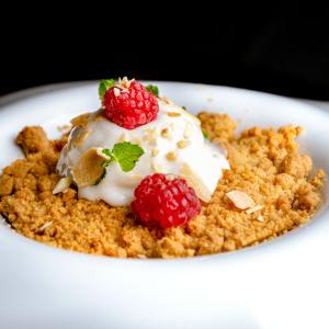 Postre del restaurante del Parador Casa da Ínsua 